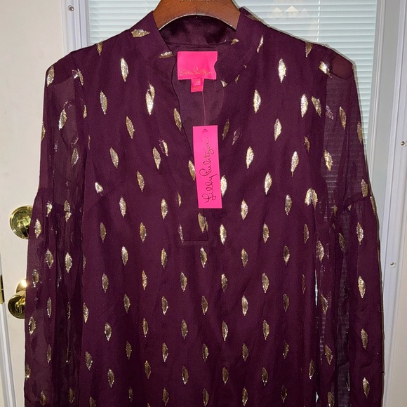 Lilly Pulitzer NWT Shea Silk Dress Cabernet Berry Diamond Clip - Picture 6 of 16